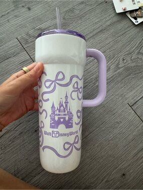 Disney White and Lavender Castle Travel Tumbler with Handle